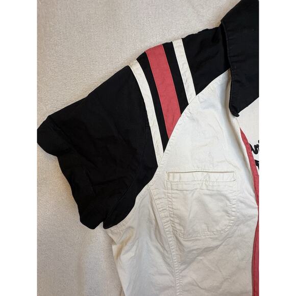 Vintage Harley Davidson Womens XL Spell Out Striped Full Zip Mechanic Shirt - Picture 7 of 10